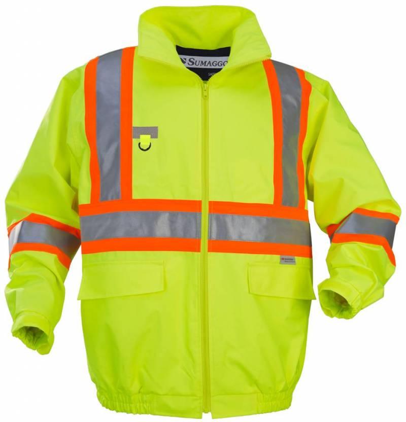 Sumaggo High Visibility Bomber Jacket with Orange Contrasting 3M Reflective Material in Lime