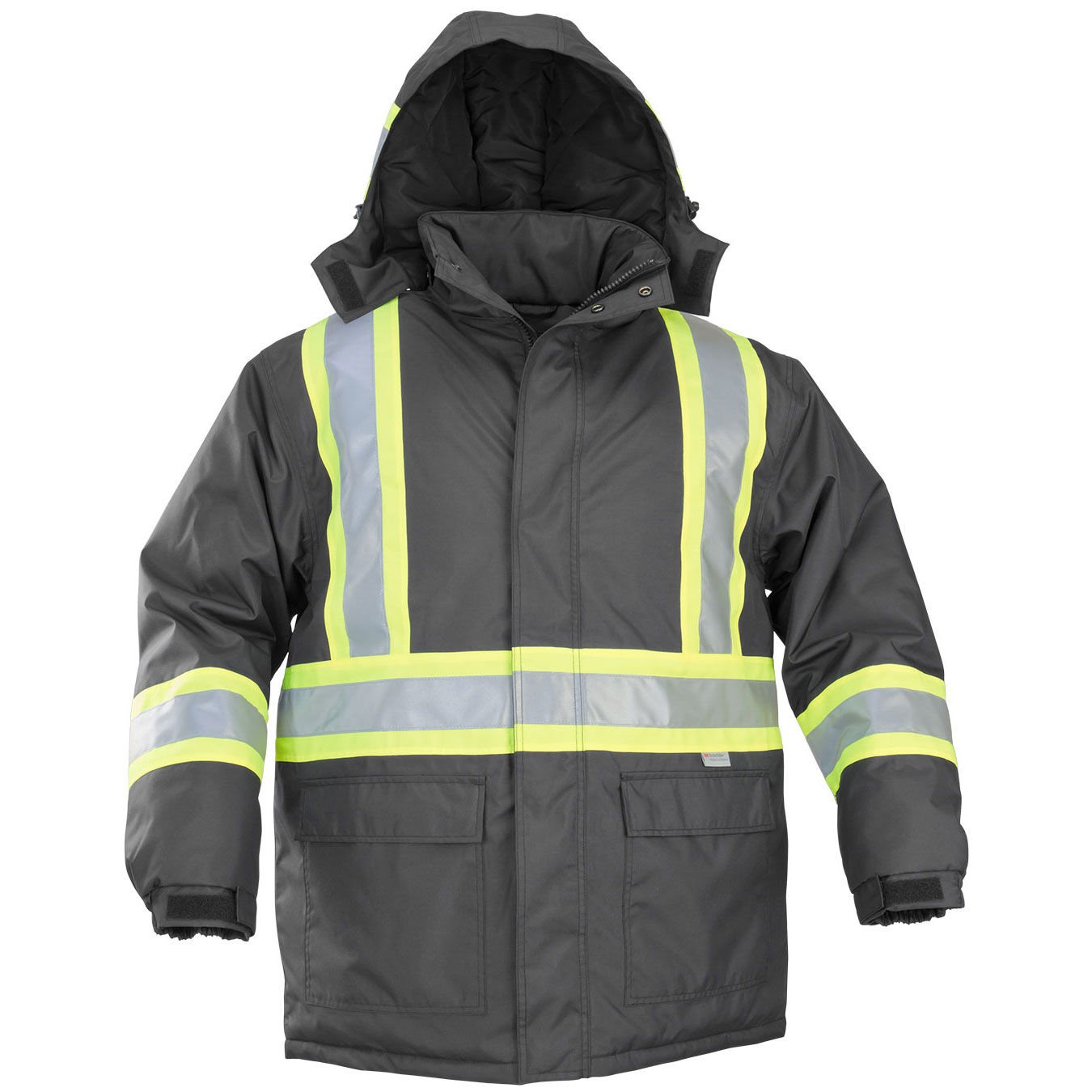 Sumaggo Heavy Polyester Cotton Winter Parka with Lime Contrasting Reflective Material in Black