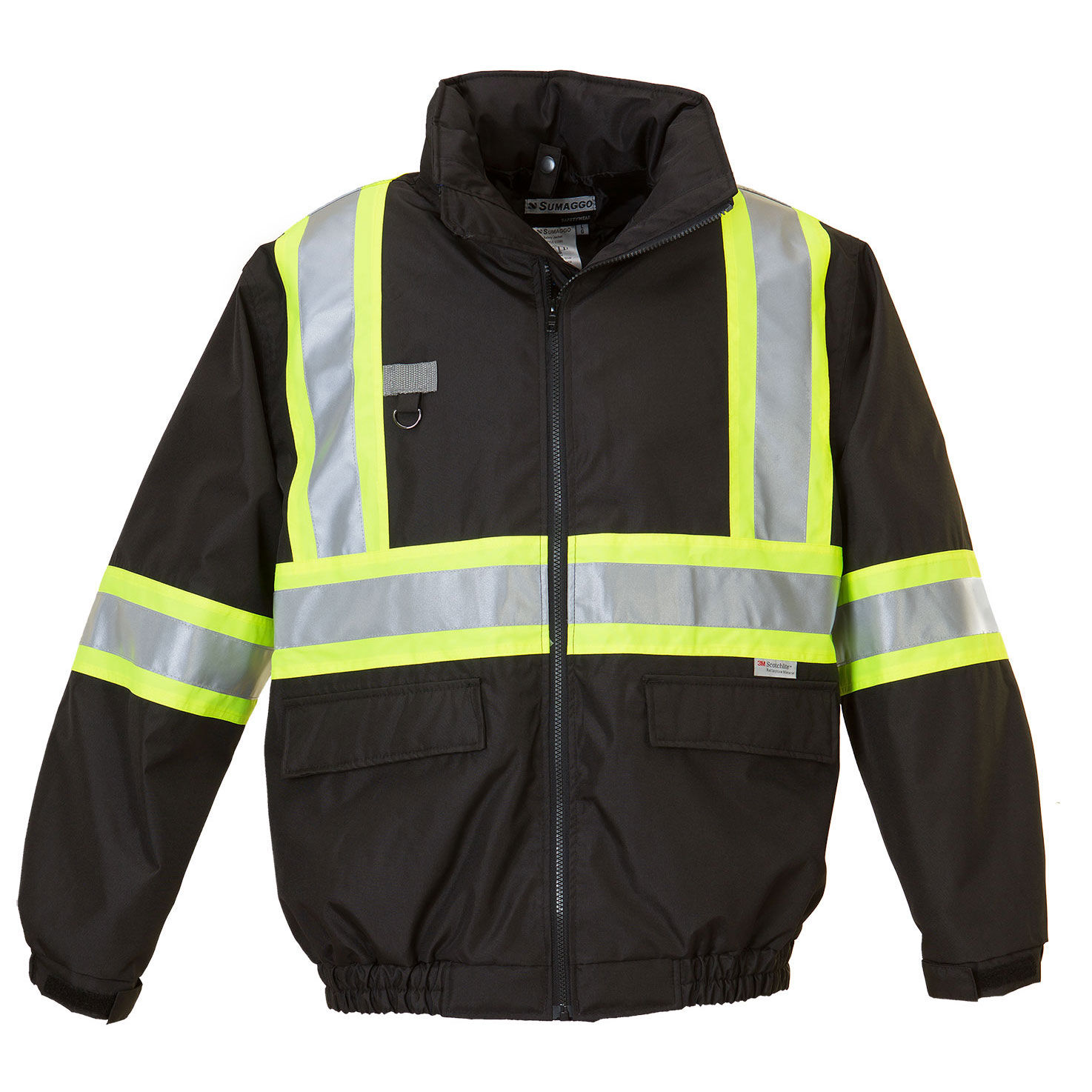Sumaggo Bomber Safety Jacket with Lime Contrasting 3M Reflective Material in Black