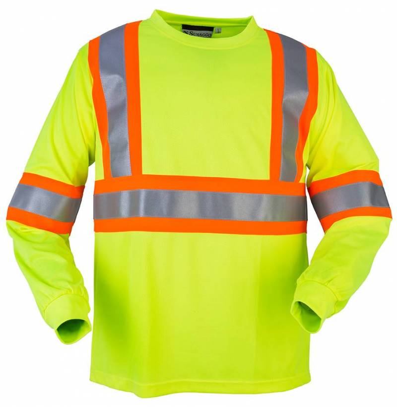 High Visibility Wicking Long Sleeve Tshirt with 4in Contrasting Stripes in Lime