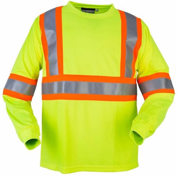 Am image of a Custom High Visibility Wicking Long Sleeve Tshirt with 4in Contrasting Stripes in Lime!