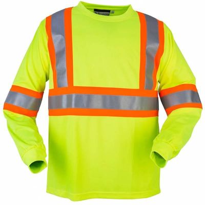 Am image of a Custom High Visibility Wicking Long Sleeve Tshirt with 4in Contrasting Stripes in Lime!