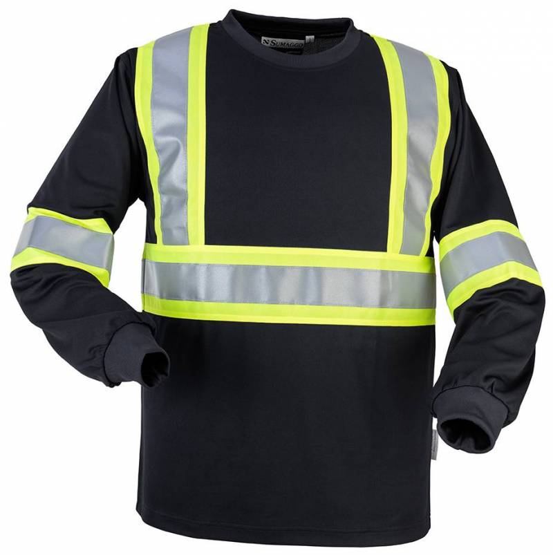 Safety Wicking Long Sleeve T Shirt with 4 inch Contrasting stripes in Black