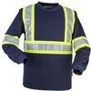 Am image of a Custom Safety Wicking Long Sleeve T Shirt with 4 inch Contrasting stripes in Navy!
