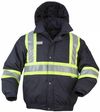 Am image of a Custom Sumaggo Heavy Poly Cotton Winter Bomber with Lime Contrasting Reflective Material in Navy!