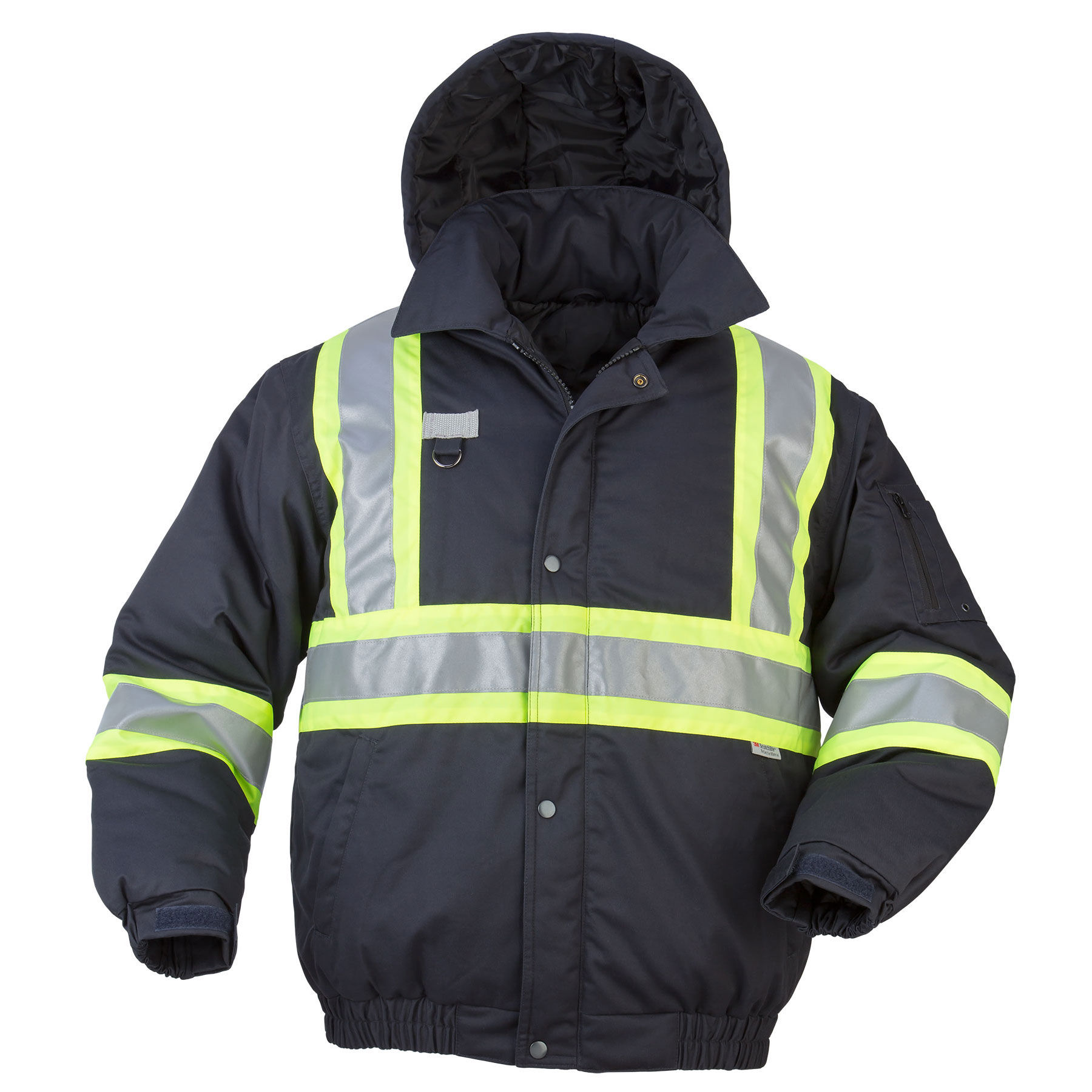 Sumaggo Heavy Poly Cotton Winter Bomber with Lime Contrasting Reflective Material in Black
