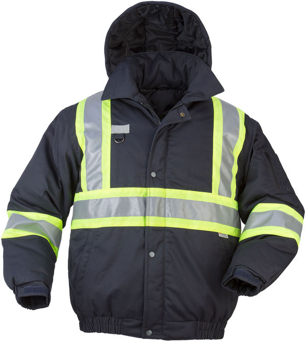 Am image of a Custom Sumaggo Heavy Poly Cotton Winter Bomber with Lime Contrasting Reflective Material in Black!