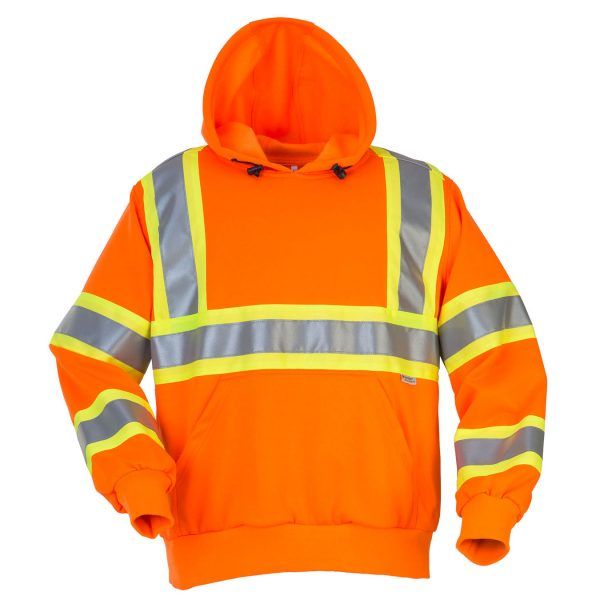 Sumaggo HV Poly Cotton Hoodie Pullover with 4 inch Contrasting Stripes in Orange