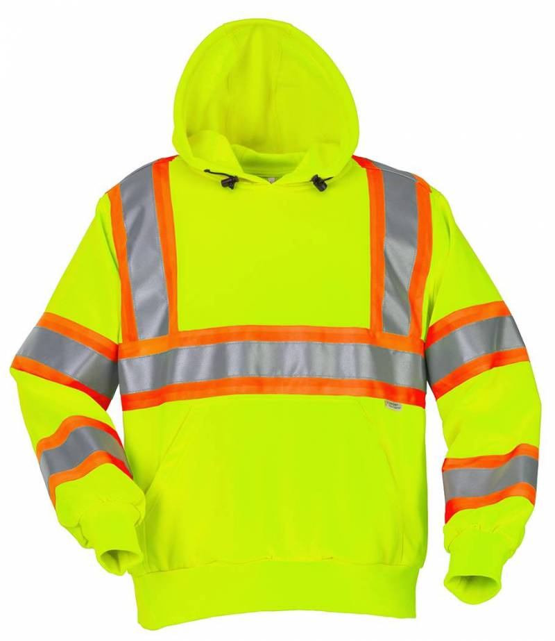 Sumaggo HV Poly Cotton Hoodie Pullover with 4 inch Contrasting Stripes in Lime