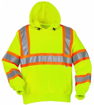 Am image of a Custom Sumaggo HV Poly Cotton Hoodie Pullover with 4 inch Contrasting Stripes in Lime!