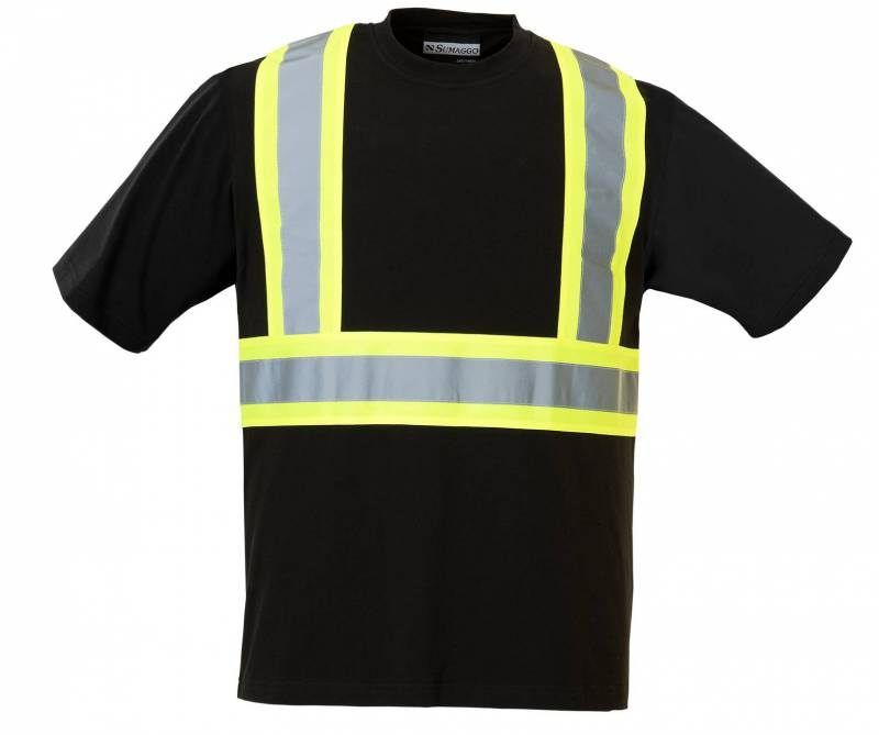 Sumaggo Safety 100 Cotton Short Sleeve T Shirt with 4 Contrasting Stripes in Black