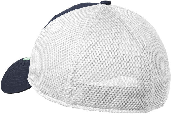Am image of a Custom New Era Stretch Youth Mesh Cap in Deep Navy/White!