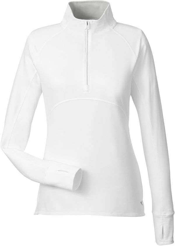 Am image of a Custom Puma Golf Ladies Gamer Golf Quarter Zip in BRIGHT WHITE!