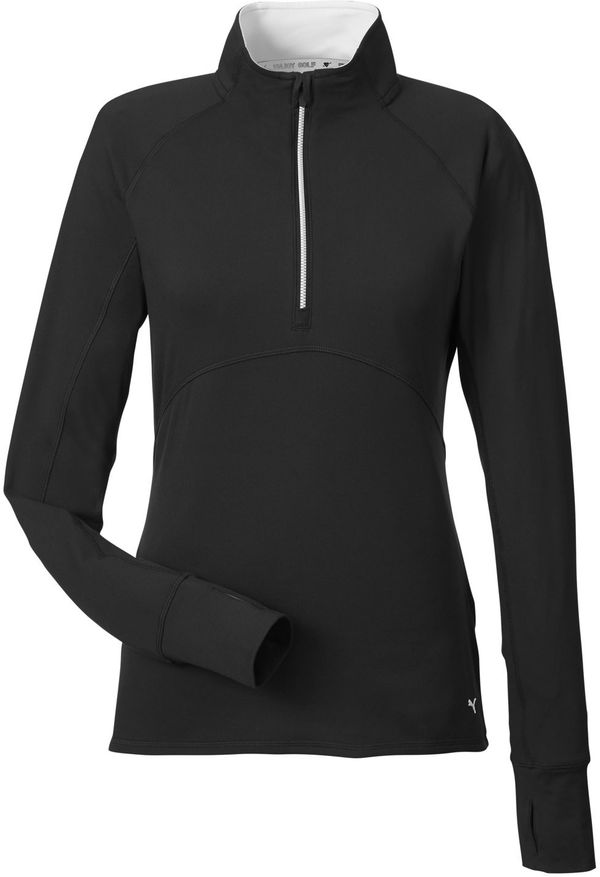 Am image of a Custom Puma Golf Ladies Gamer Golf Quarter Zip in PUMA BLACK!