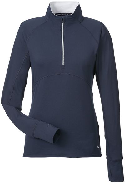 Am image of a Custom Puma Golf Ladies Gamer Golf Quarter Zip in NAVY BLAZER!