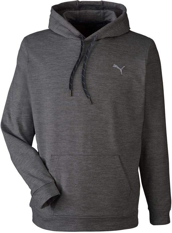 Am image of a Custom Puma Golf Men's Cloudspun Progress Hooded Sweatshirt in PUMA BLACK HTHR!