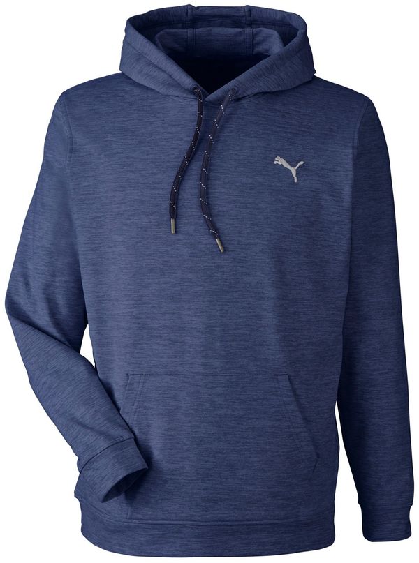 Am image of a Custom Puma Golf Men's Cloudspun Progress Hooded Sweatshirt in NAVY BLAZER HTHR!