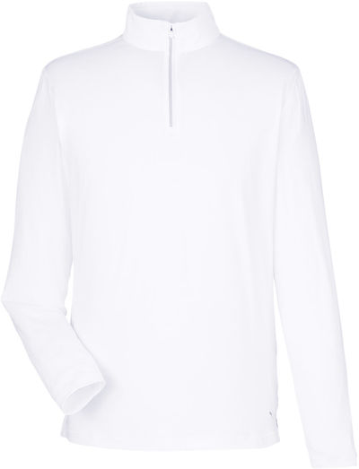 Am image of a Custom Puma Golf Mens Quarter Zip in Bright White!