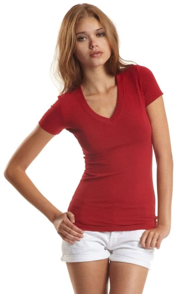 Am image of a Custom Jerico Bamboo Stretch Deep V Neck in Cardinal Red!