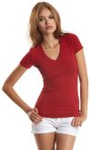Am image of a Custom Jerico Bamboo Stretch Deep V Neck in Cardinal Red!