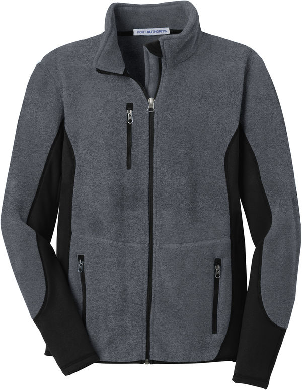 Am image of a Custom Port Authority RTek Pro Fleece Full Zip Jacket in Charcoal Heather/Black!