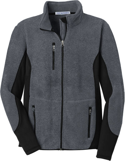 Am image of a Custom Port Authority RTek Pro Fleece Full Zip Jacket in Charcoal Heather/Black!