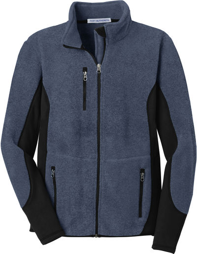 Am image of a Custom Port Authority RTek Pro Fleece Full Zip Jacket in Navy Heather/Black!