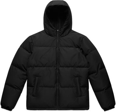 Am image of a Custom AS Colour Mens Hooded Puffer Jacket in Black!