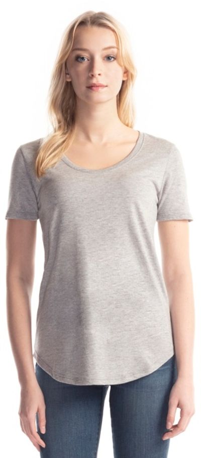 Am image of a Custom Jerico Ladies Bamboo Relaxed Fit Scoop Bottom T Shirt in Heather Grey!