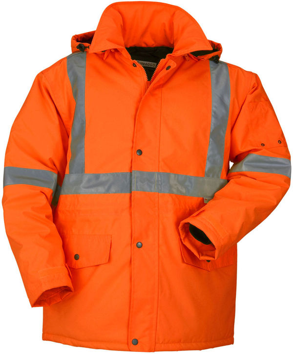 Am image of a Custom Sumaggo High Visibility Winter Parka Jacket in Orange!