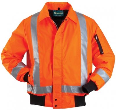 Am image of a Custom Sumaggo High Visibility Winter Bomber Jacket in Orange!