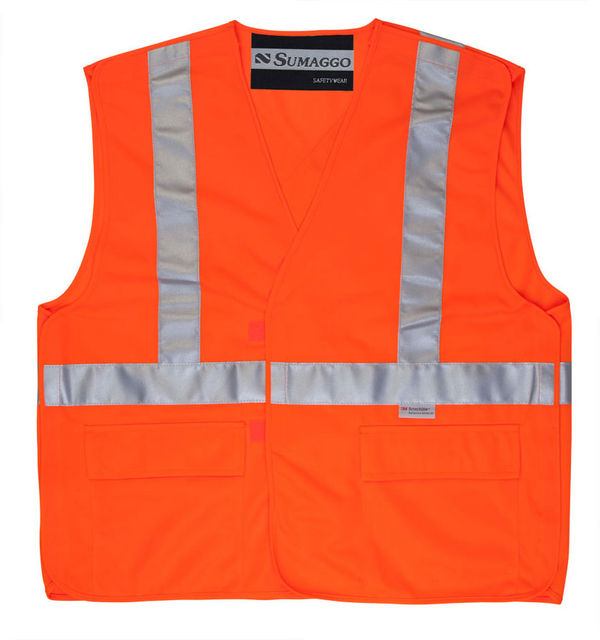 Am image of a Custom Sumaggo High Visibility 5 point Tear Away Vest in Orange!
