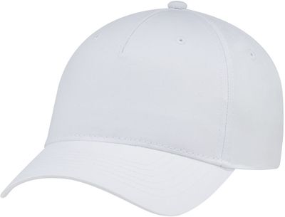 Am image of a Custom AJM Polycotton 5 Panel Constructed Full Fit Five Cap in White!