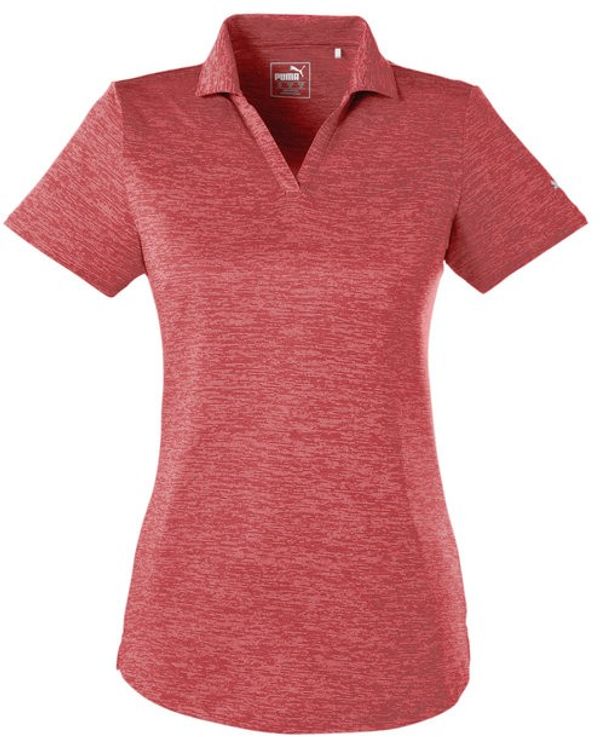 Am image of a Custom Puma Golf Ladies' Icon Heather Polo in High Risk Red!