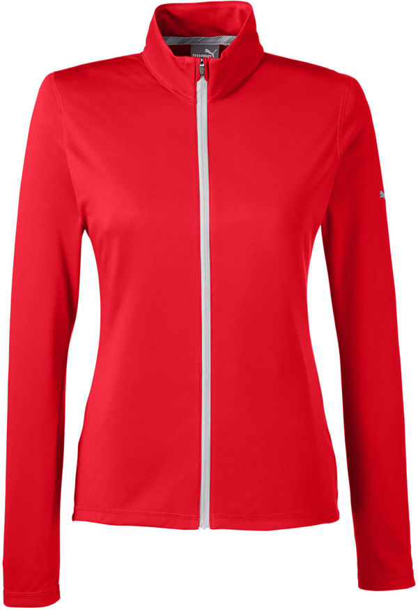 Am image of a Custom Puma Golf Ladies' Icon Full Zip in HIGH RISK RED!