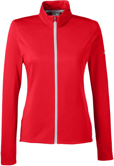 Am image of a Custom Puma Golf Ladies' Icon Full Zip in HIGH RISK RED!