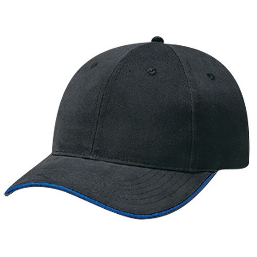 AJM Brushed Cotton Drill Sandwich Bill Cap in Black/Royal Blue