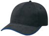Am image of a Custom AJM Brushed Cotton Drill Sandwich Bill Cap in Black/Royal Blue!