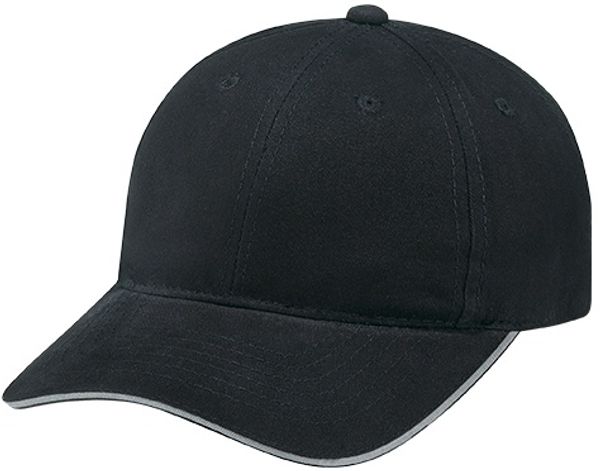 Am image of a Custom AJM Brushed Cotton Drill Sandwich Bill Cap in Black/Slate!