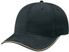Am image of a Custom AJM Brushed Cotton Drill Sandwich Bill Cap in Black/Tan!