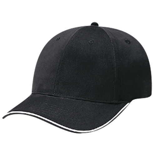 AJM Brushed Cotton Drill Sandwich Bill Cap in Black/White