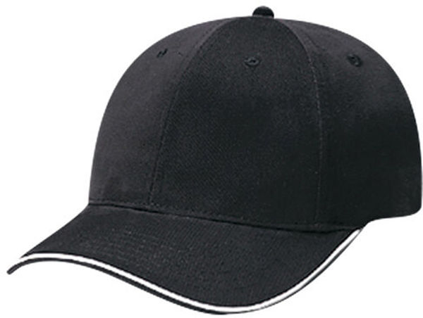 Am image of a Custom AJM Brushed Cotton Drill Sandwich Bill Cap in Black/White!