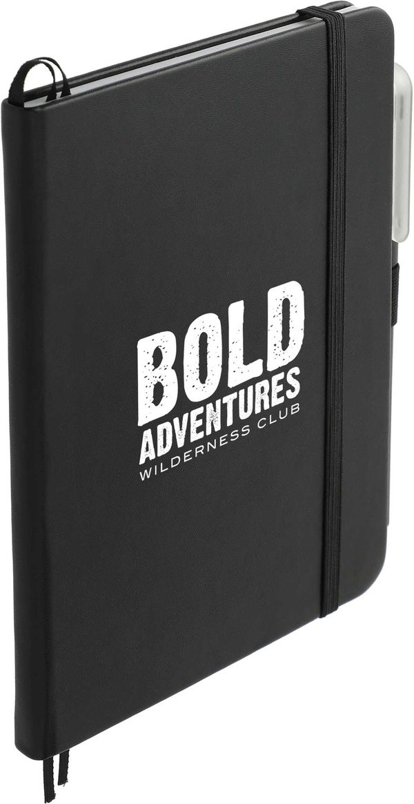 An image of a Custom 5in x 7in Bulleting Bound Notebook with Pen!
