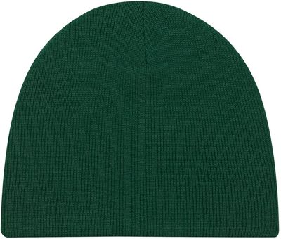 Am image of a Custom AJM Lightweight Rib Knit Acrylic Board Toque in Forest Green!