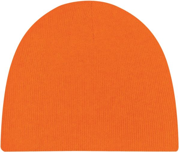 Am image of a Custom AJM Lightweight Rib Knit Acrylic Board Toque in Fluorescent Orange!