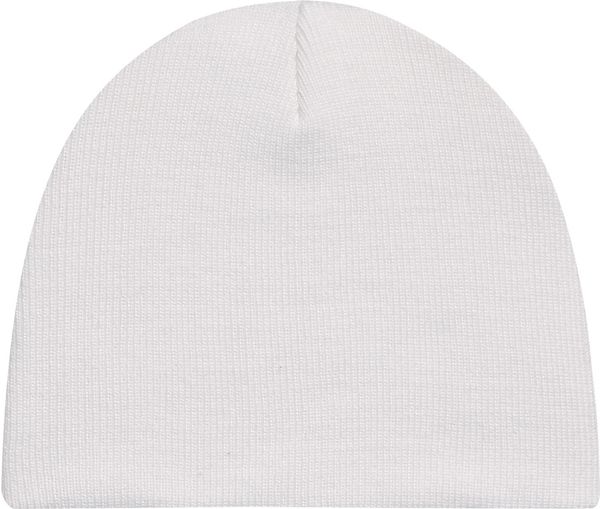 Am image of a Custom AJM Lightweight Rib Knit Acrylic Board Toque in White!