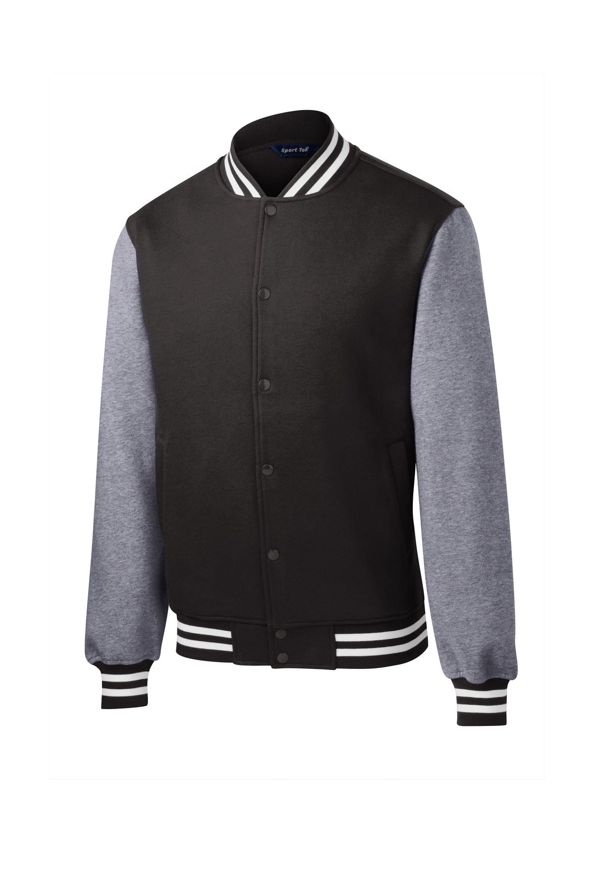 SportTek Fleece Letterman Jacket in Black/ Vintage Heather