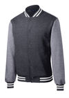 Am image of a Custom SportTek Fleece Letterman Jacket in Graphite Heather/ Vintage Heather!