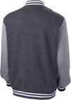 Am image of a Custom SportTek Fleece Letterman Jacket in Graphite Heather/ Vintage Heather!