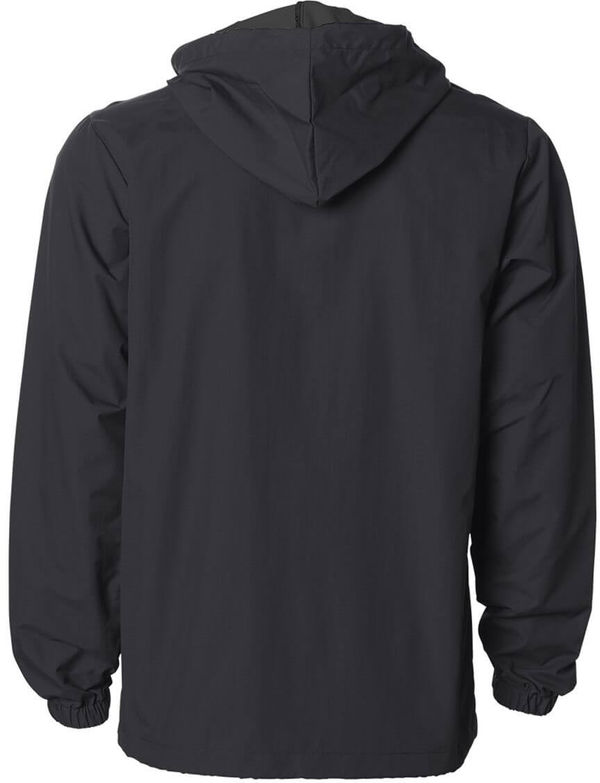 An image of a Custom Independent Trading Co Hooded Water Resistant Windbreaker Jacket in Black/Black!